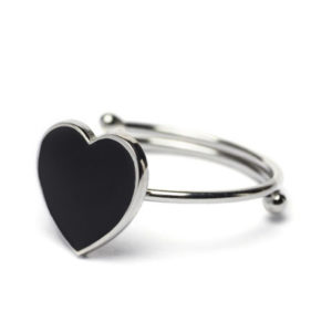 Abbracci Love 2019 - Anello aperto argento cuore 1 cm smalto nero