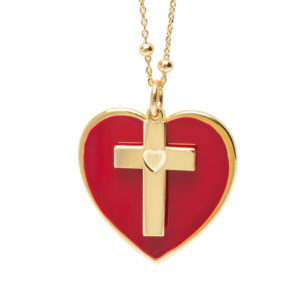 Abbracci Love 2019 - Girocollo cuore e crocifisso 2 cm dorato smalto rosso